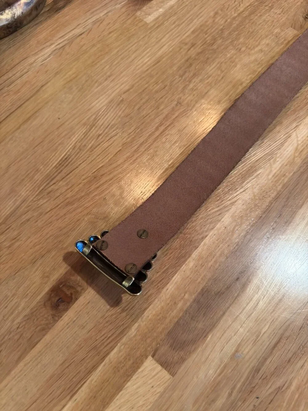 Another Line Brown Leather Belt with Brass Buckle